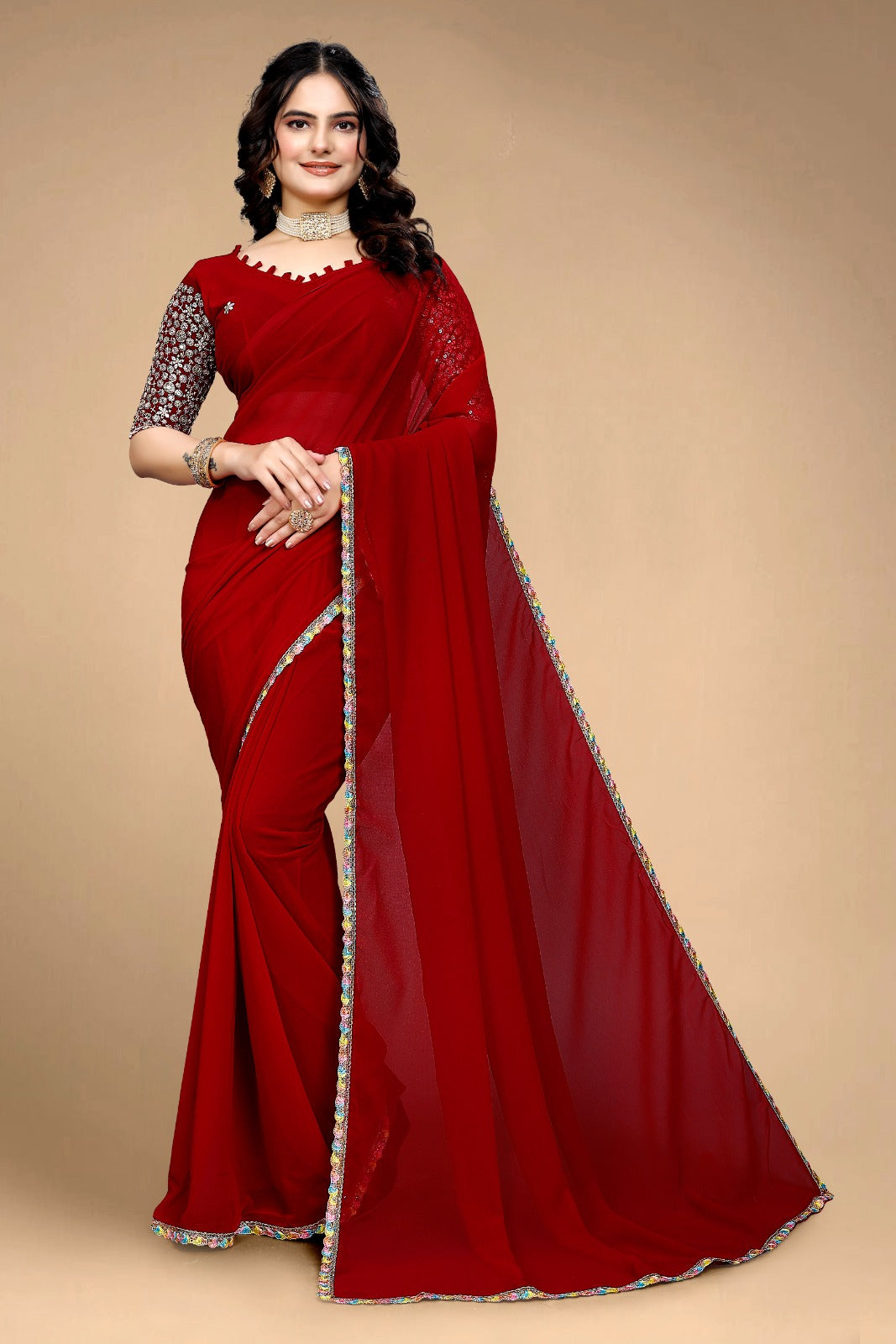 Women's Desinger Georgette Floral Printed Saree with Blouse Piece