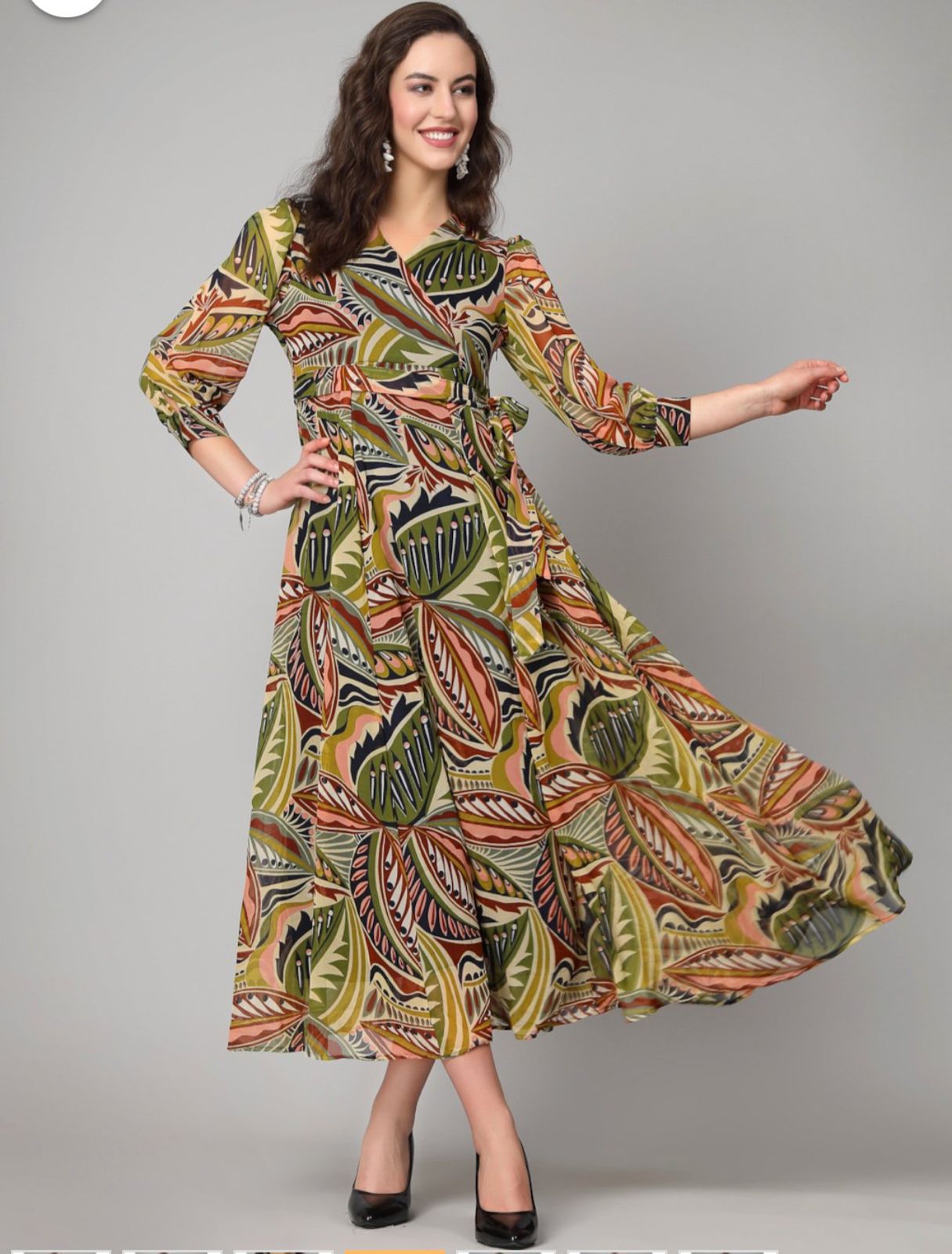 Multi-Color Cotton Midi Dress for Women | With Sleeves & Pocket