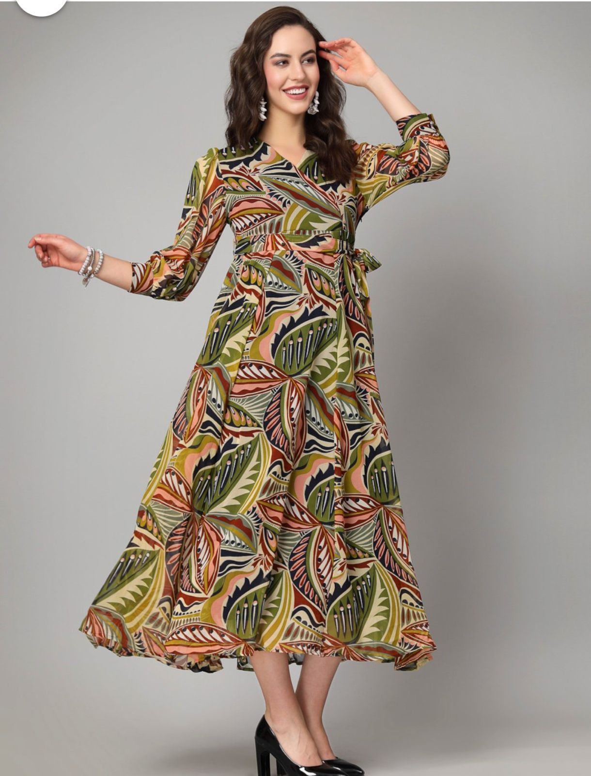 Multi-Color Cotton Midi Dress for Women | With Sleeves & Pocket