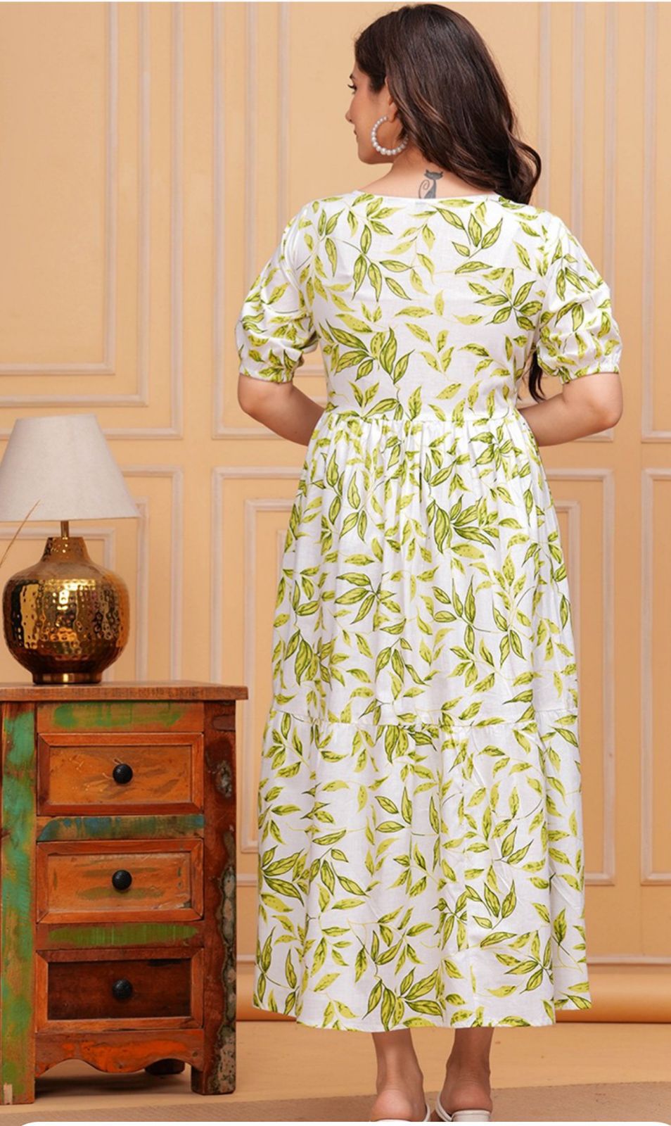 Women reyon Floral Print Shirt Neck Fit & Flare Tired Midi Dress